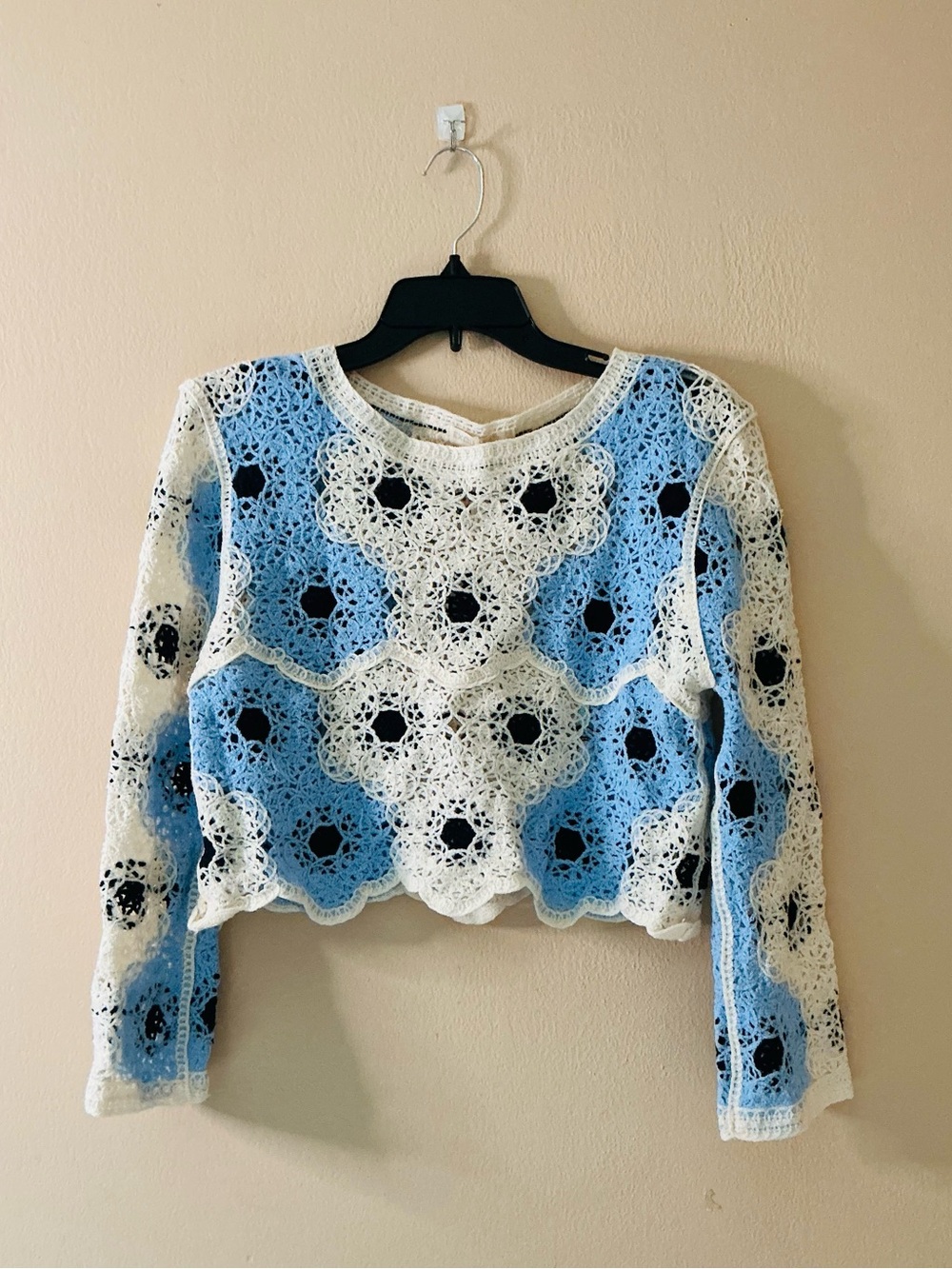 NWOT Crochet Floral Cropped top- Blue & White